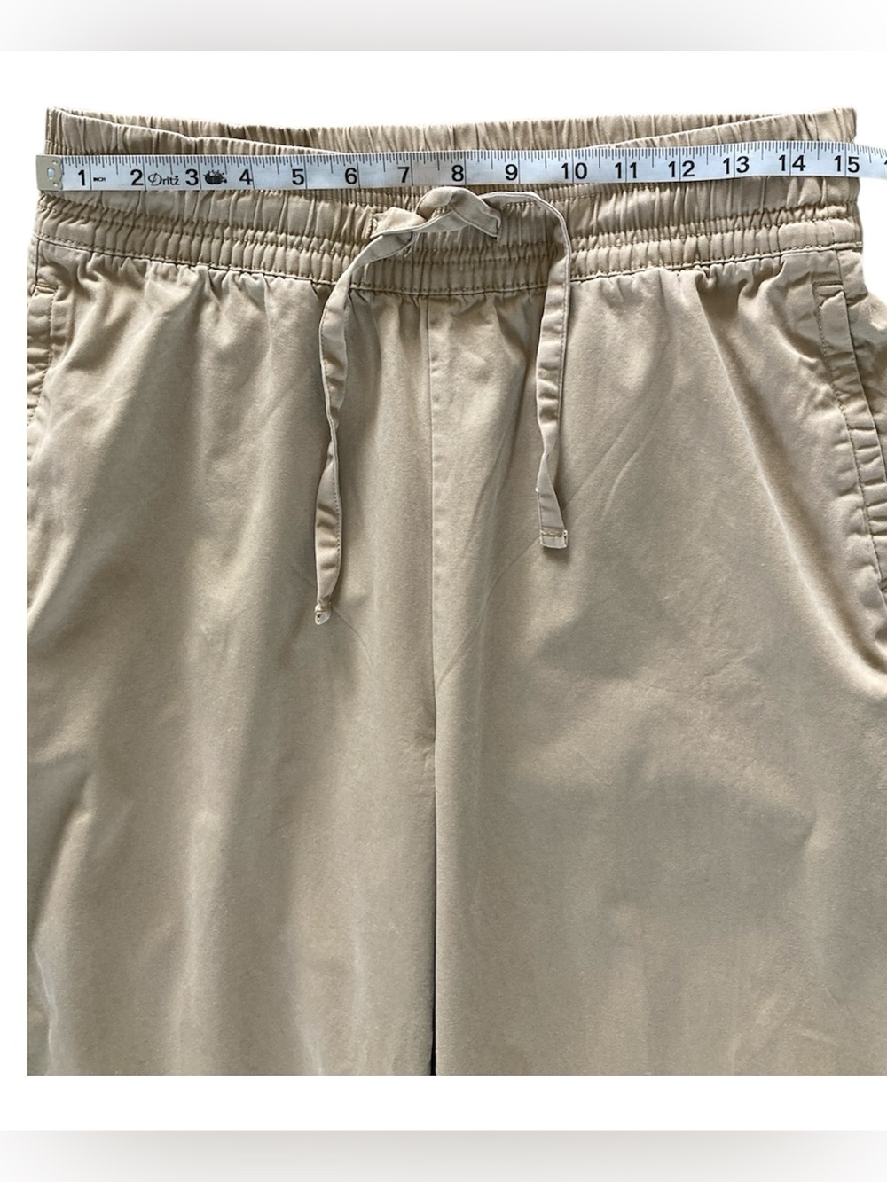Women’s Wide-Leg Drawstring Cropped Cotton Pants in Khaki, Sz M - Picture 2 of 10